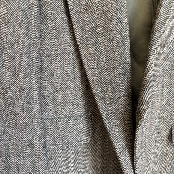 Vintage MAN IN WOOL Men's 44S Grey 100% Wool Tweed Herringbone Blazer Classic - Picture 7 of 13